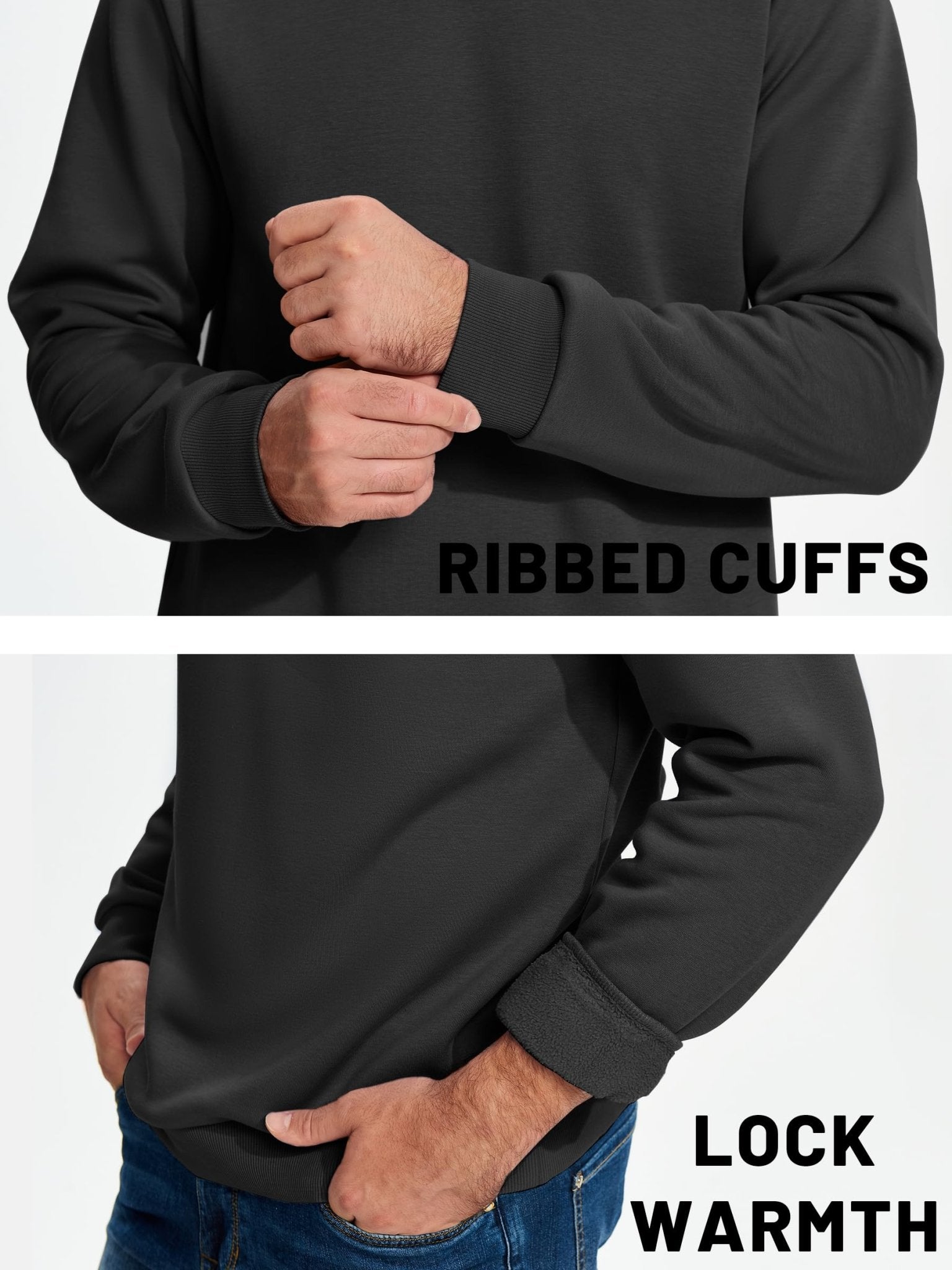 TACVASEN Black Men's Casual Fleece Lined Pullover Sweatshirts