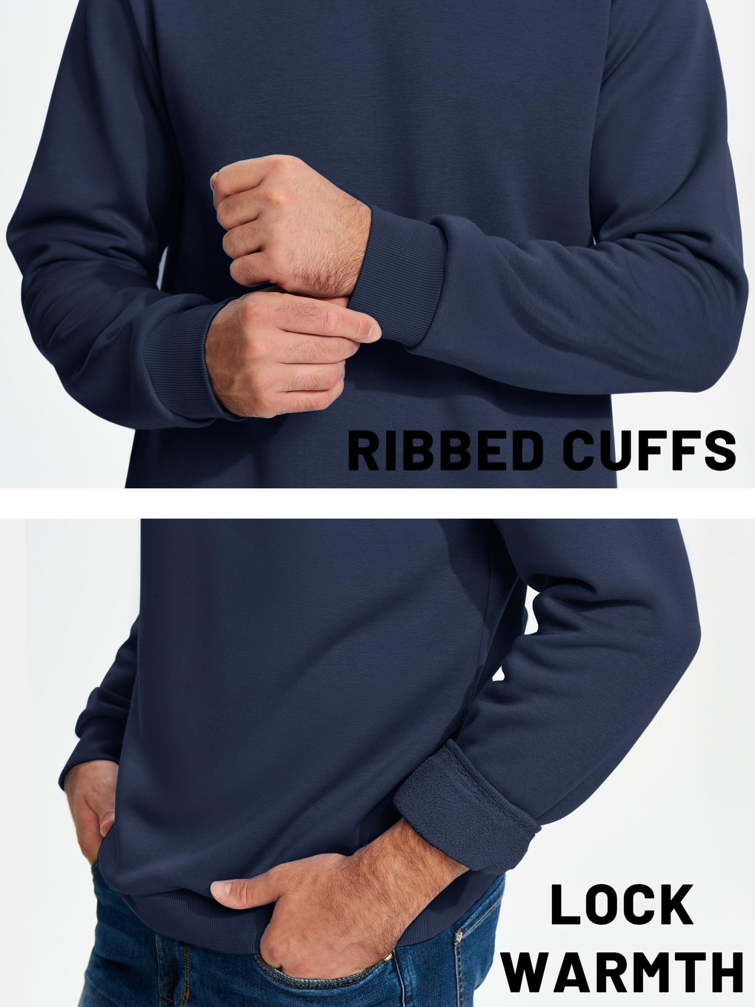 TACVASEN Black Men's Casual Fleece Lined Pullover Sweatshirts
