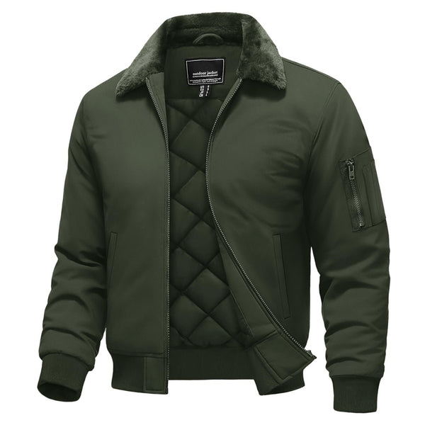 TACVASEN Green Casual Fleece Waterproof Bomber Jacket with Fur
