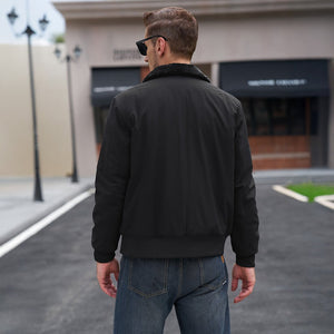 TACVASEN Green Casual Fleece Waterproof Bomber Jacket with Fur