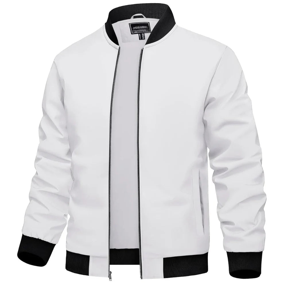 TACVASEN White Men's Casual Lightweight Bomber Jacket - Slim Fit Coat