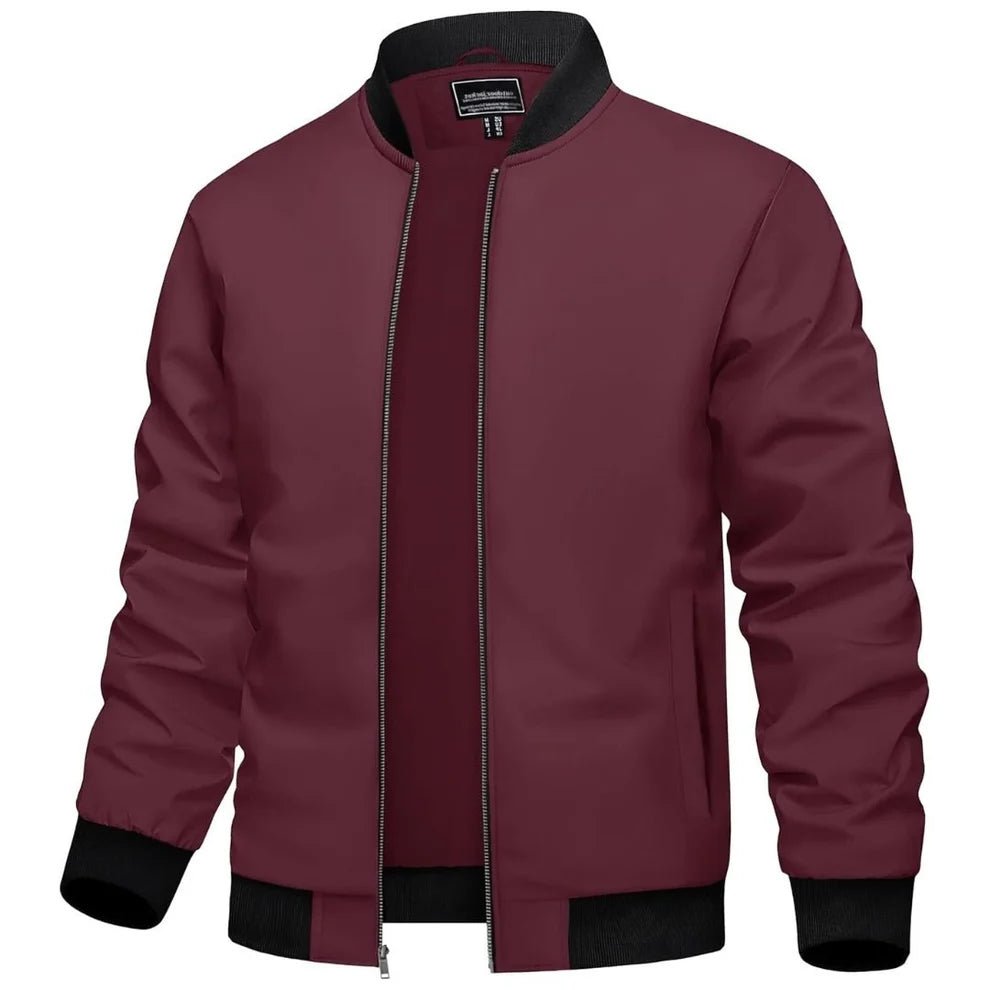 TACVASEN Wine Red Men's Casual Lightweight Bomber Jacket - Slim Fit Coat