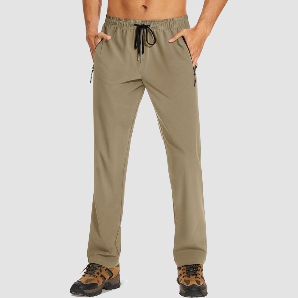 TACVASEN Khaki Men's Casual Pants Lightweight Quick Dry Water Resistant Joggers with Pockets