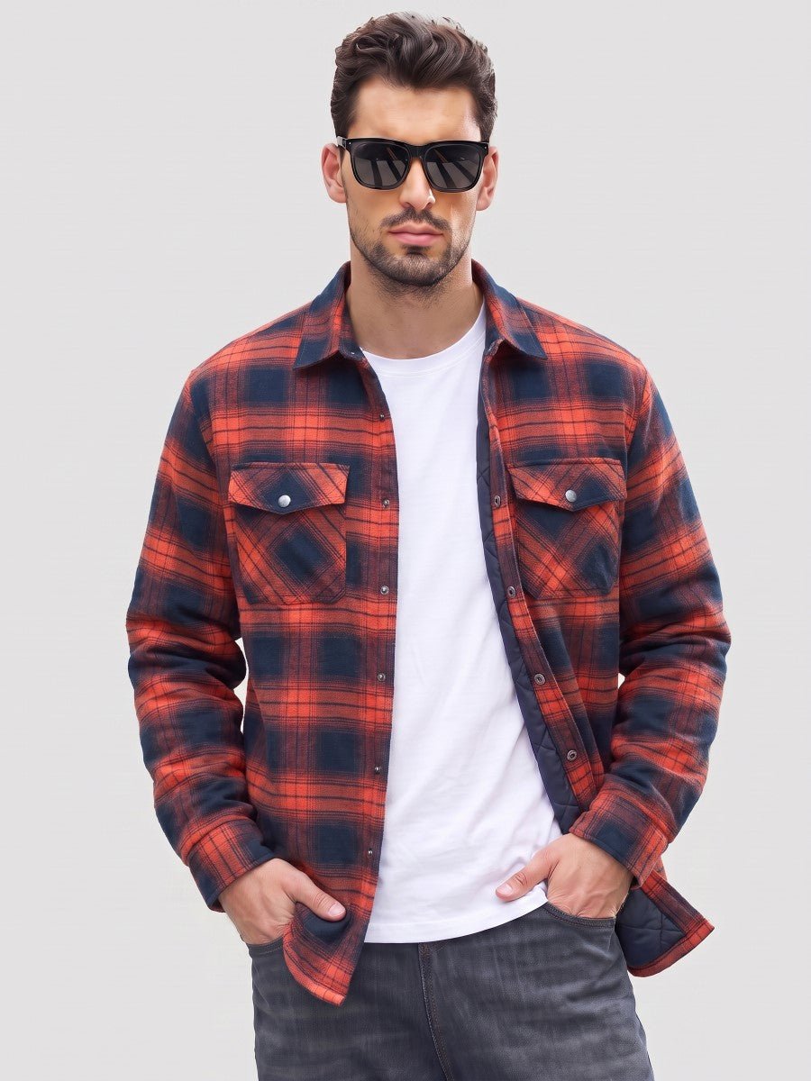 TACVASEN Orange Men's Casual Plaid Long Sleeve Button Up Flannel Shirt Jacket