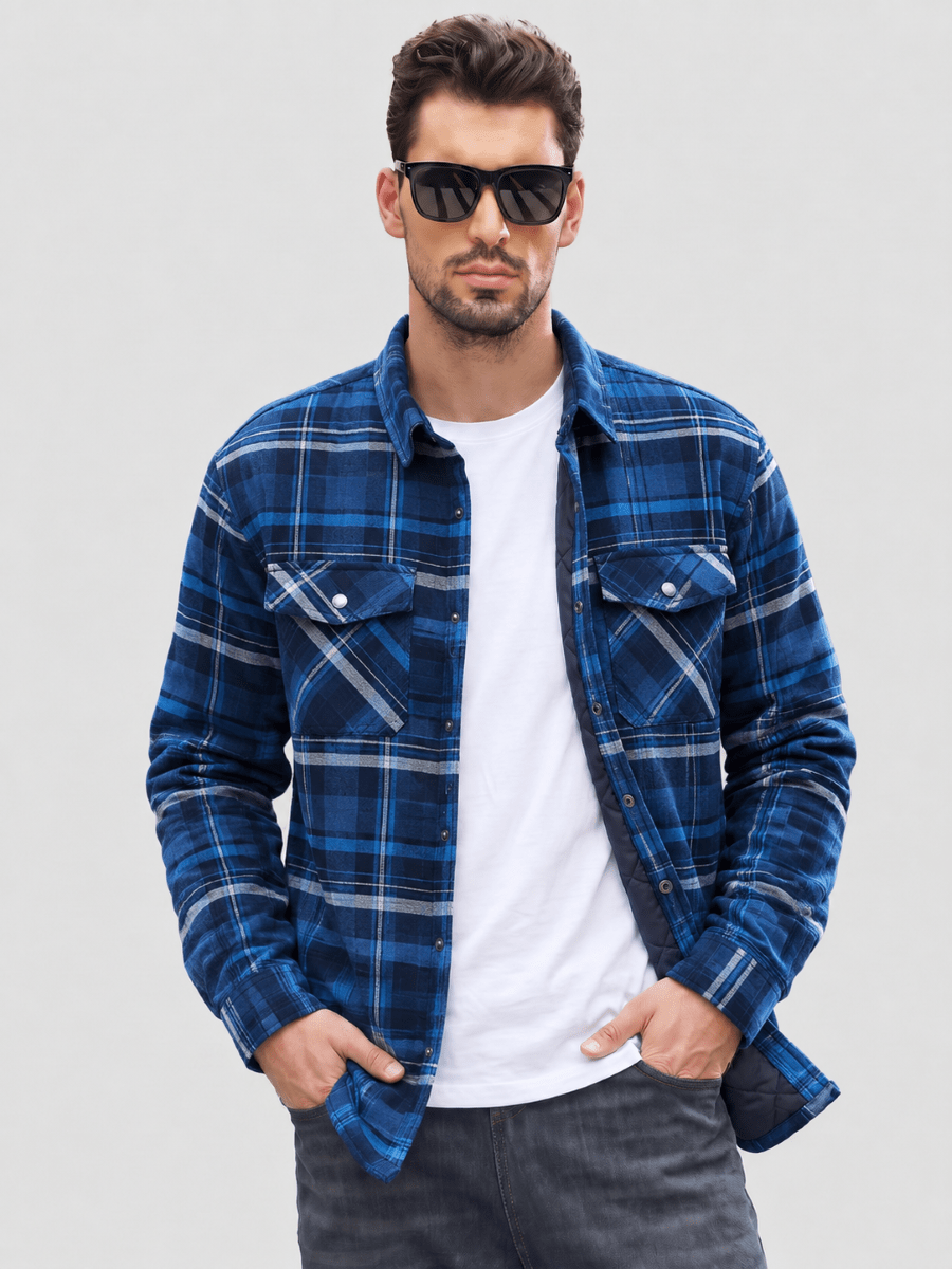 TACVASEN Blue Grey Men's Casual Plaid Long Sleeve Button Up Flannel Shirt Jacket