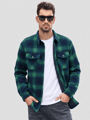 TACVASEN Green Men's Casual Plaid Long Sleeve Button Up Flannel Shirt Jacket