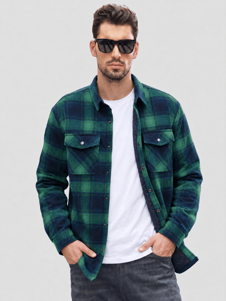 TACVASEN Green Men's Casual Plaid Long Sleeve Button Up Flannel Shirt Jacket