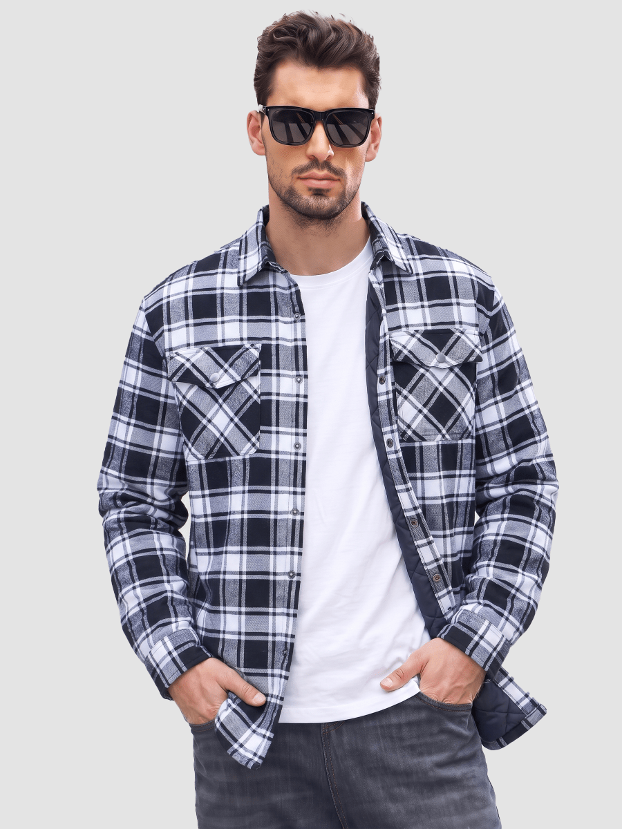 TACVASEN Black White Men's Casual Plaid Long Sleeve Button Up Flannel Shirt Jacket