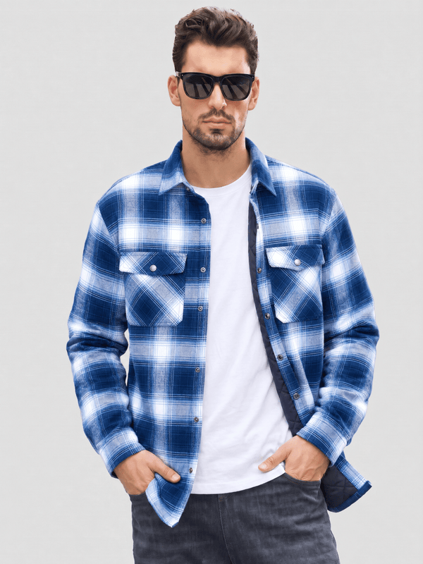 TACVASEN Blue White Men's Casual Plaid Long Sleeve Button Up Flannel Shirt Jacket