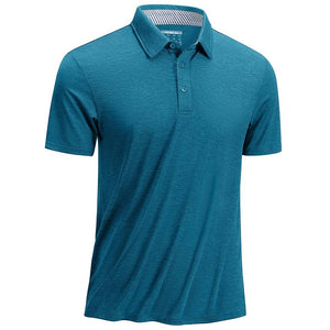 TACVASEN Peacock Blue Men's Casual Polo Golf Shirts Quick Dry 3 Buttons