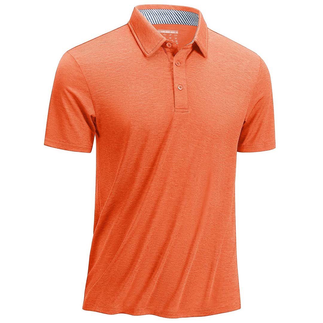 TACVASEN Orange Men's Casual Polo Golf Shirts Quick Dry 3 Buttons
