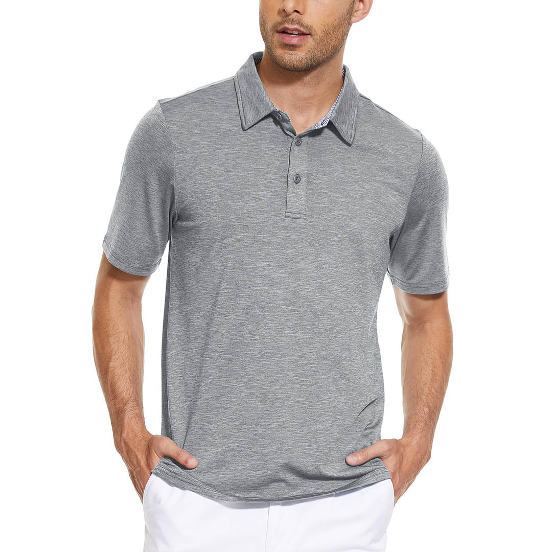TACVASEN Silver Men's Casual Polo Golf Shirts Quick Dry 3 Buttons