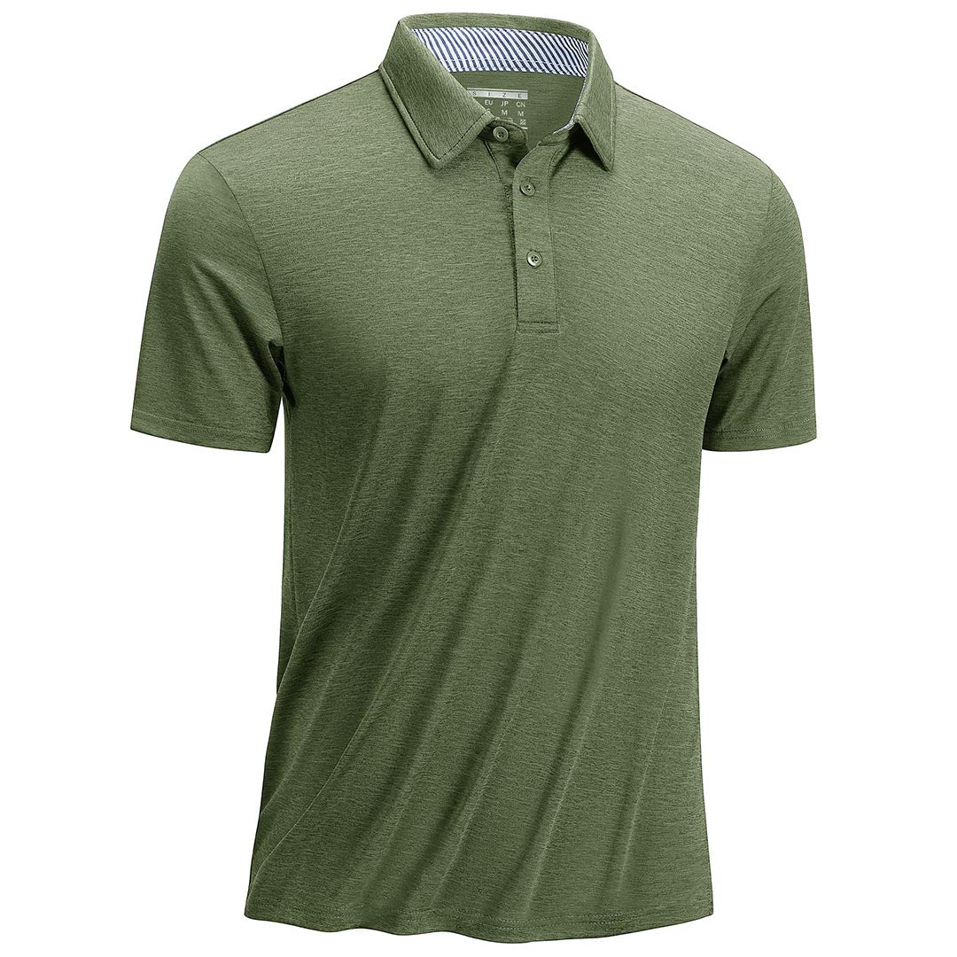 TACVASEN Army Green Men's Casual Polo Golf Shirts Quick Dry 3 Buttons