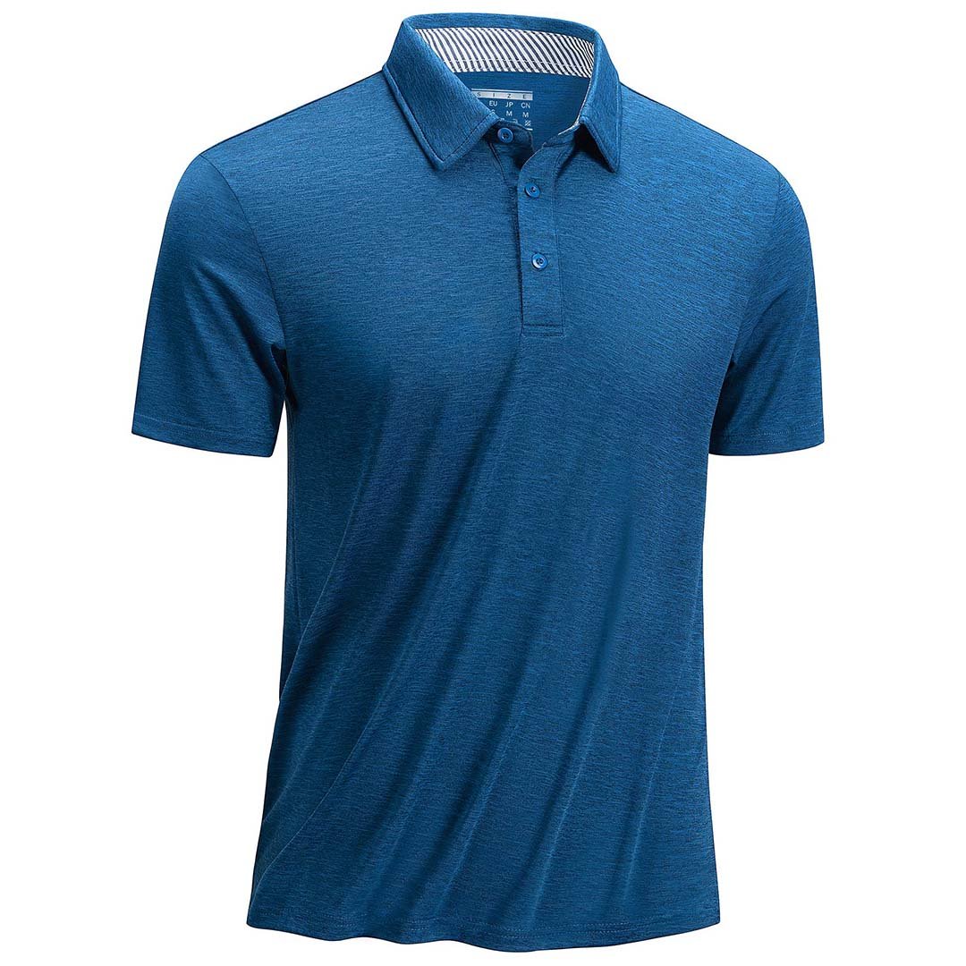 TACVASEN Mid Blue Men's Casual Polo Golf Shirts Quick Dry 3 Buttons