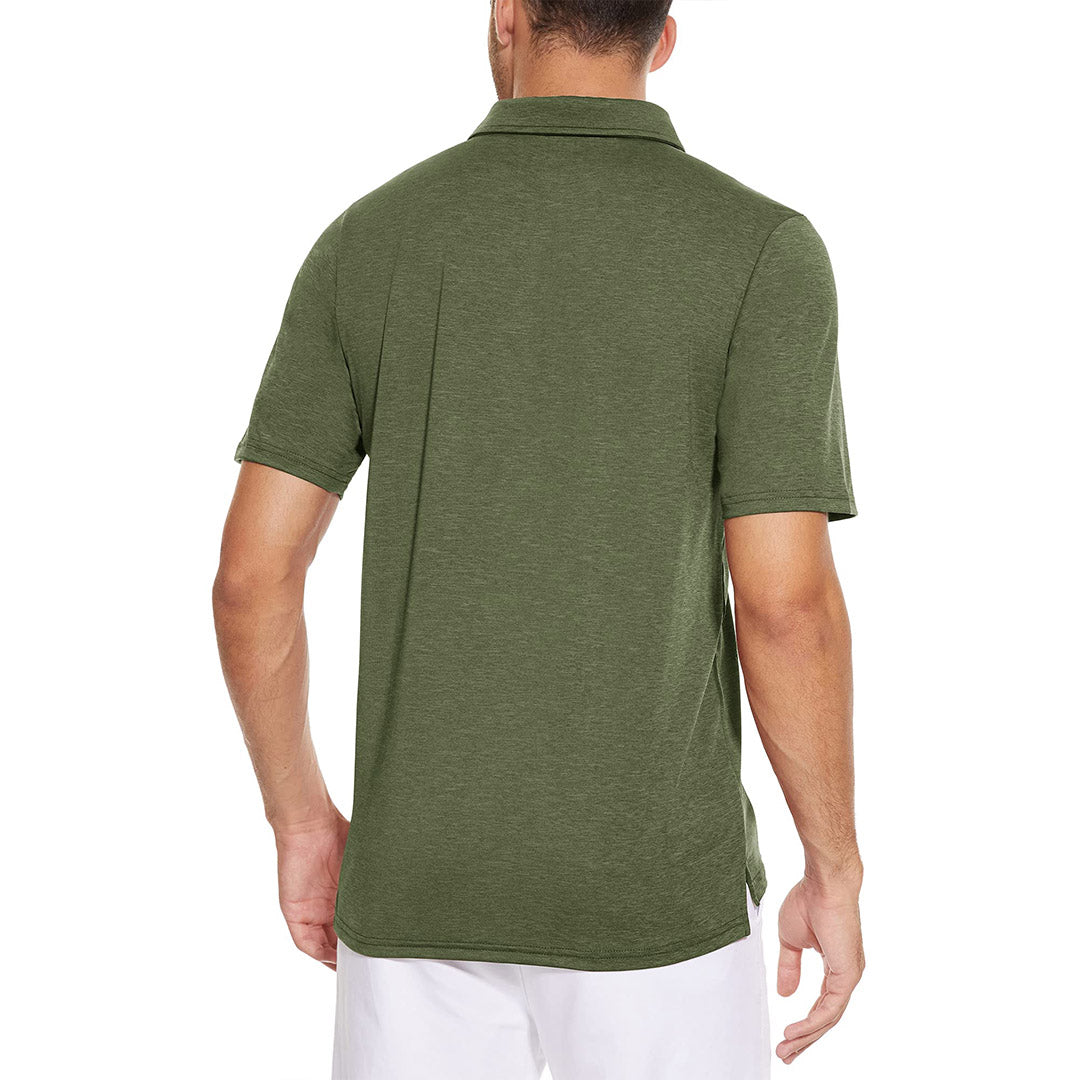 TACVASEN Army Green Men's Casual Polo Golf Shirts Quick Dry 3 Buttons