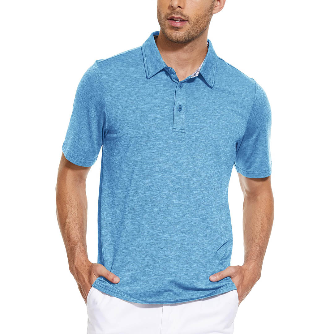 TACVASEN Sky Blue Men's Casual Polo Golf Shirts Quick Dry 3 Buttons
