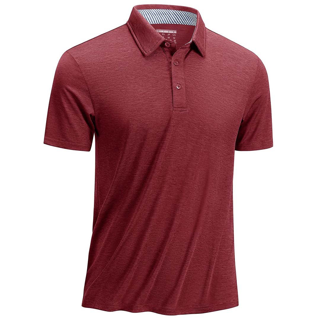 TACVASEN Wine Red Men's Casual Polo Golf Shirts Quick Dry 3 Buttons