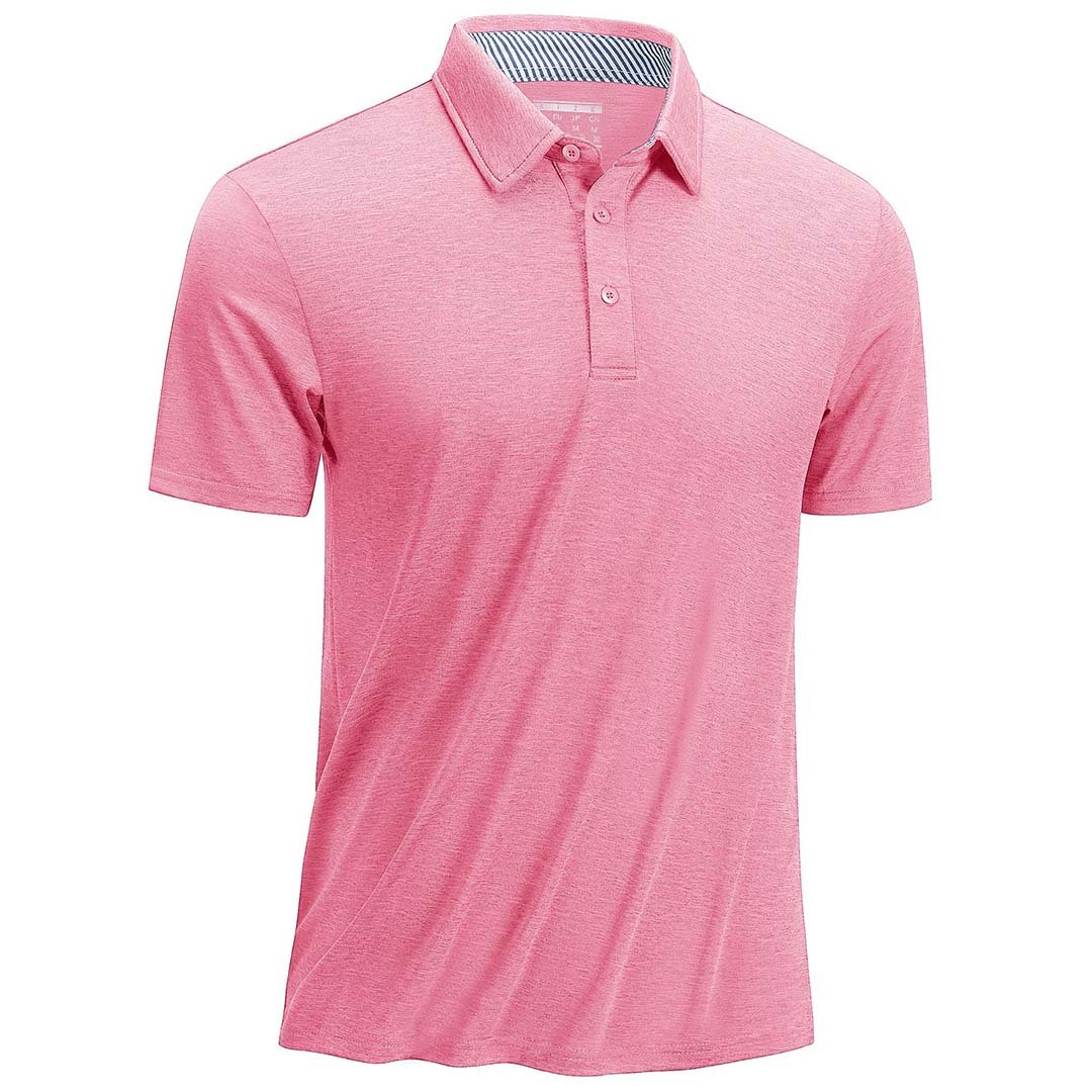 TACVASEN Pink Men's Casual Polo Golf Shirts Quick Dry 3 Buttons