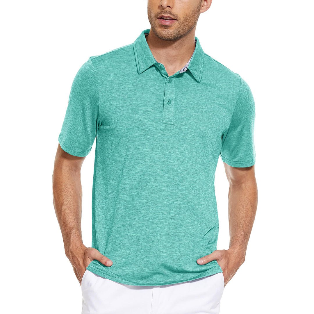 TACVASEN Light Green Men's Casual Polo Golf Shirts Quick Dry 3 Buttons