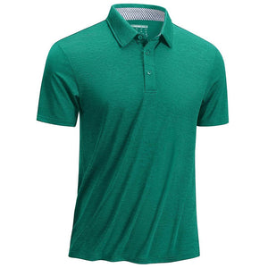 TACVASEN Emerald Green Men's Casual Polo Golf Shirts Quick Dry 3 Buttons