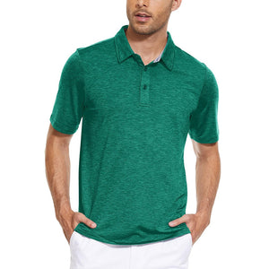 TACVASEN Emerald Green Men's Casual Polo Golf Shirts Quick Dry 3 Buttons