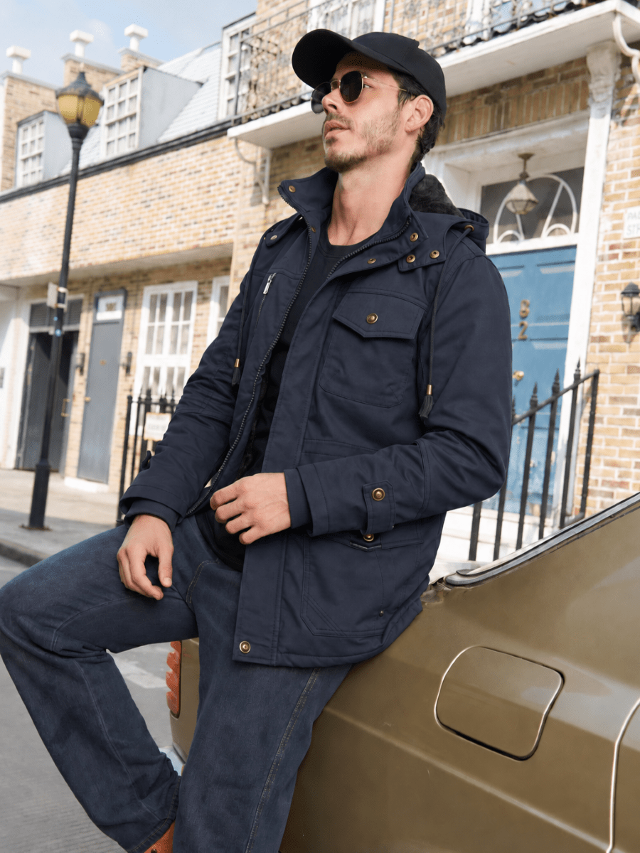 TACVASEN Navy Men's Casual Winter Cotton Military Jacket Classic