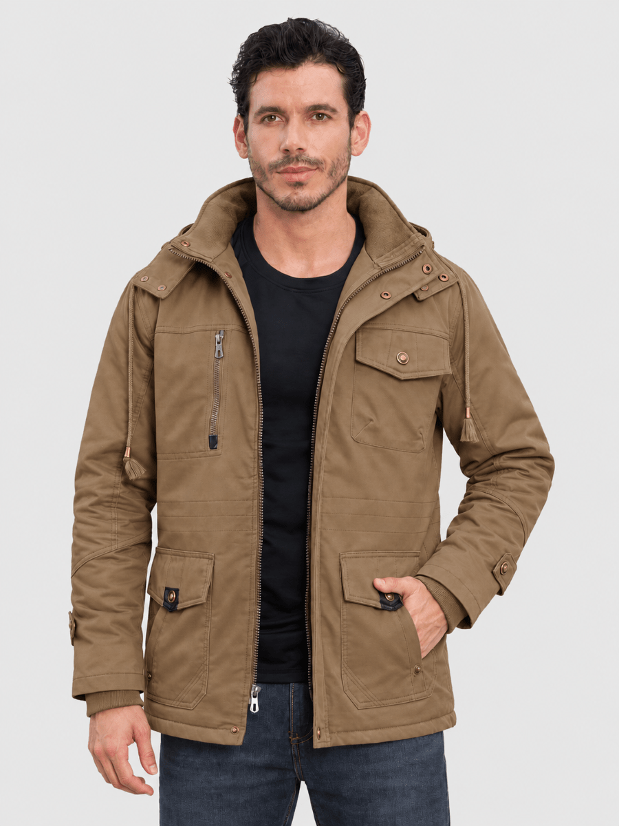 TACVASEN Khaki Men's Casual Winter Cotton Military Jacket Classic