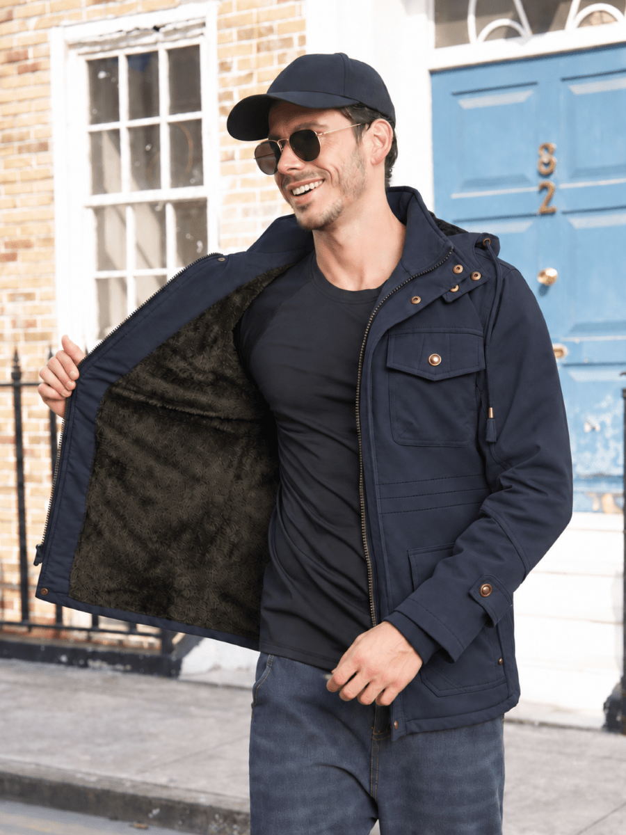 TACVASEN Navy Men's Casual Winter Cotton Military Jacket Classic