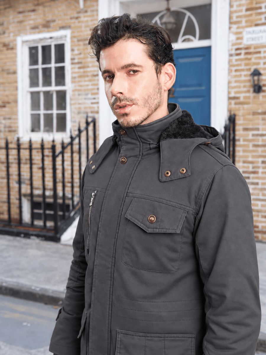 TACVASEN Dark Grey Men's Casual Winter Cotton Military Jacket Classic
