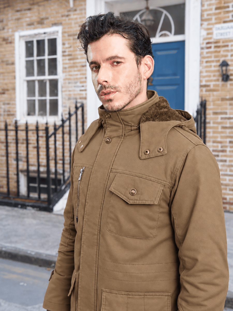 TACVASEN Khaki Men's Casual Winter Cotton Military Jacket Classic