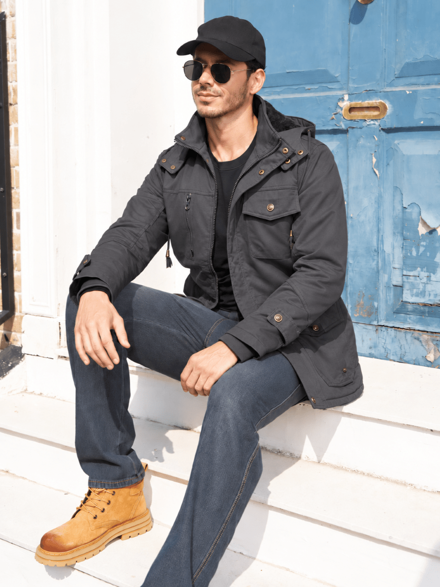 TACVASEN Dark Grey Men's Casual Winter Cotton Military Jacket Classic