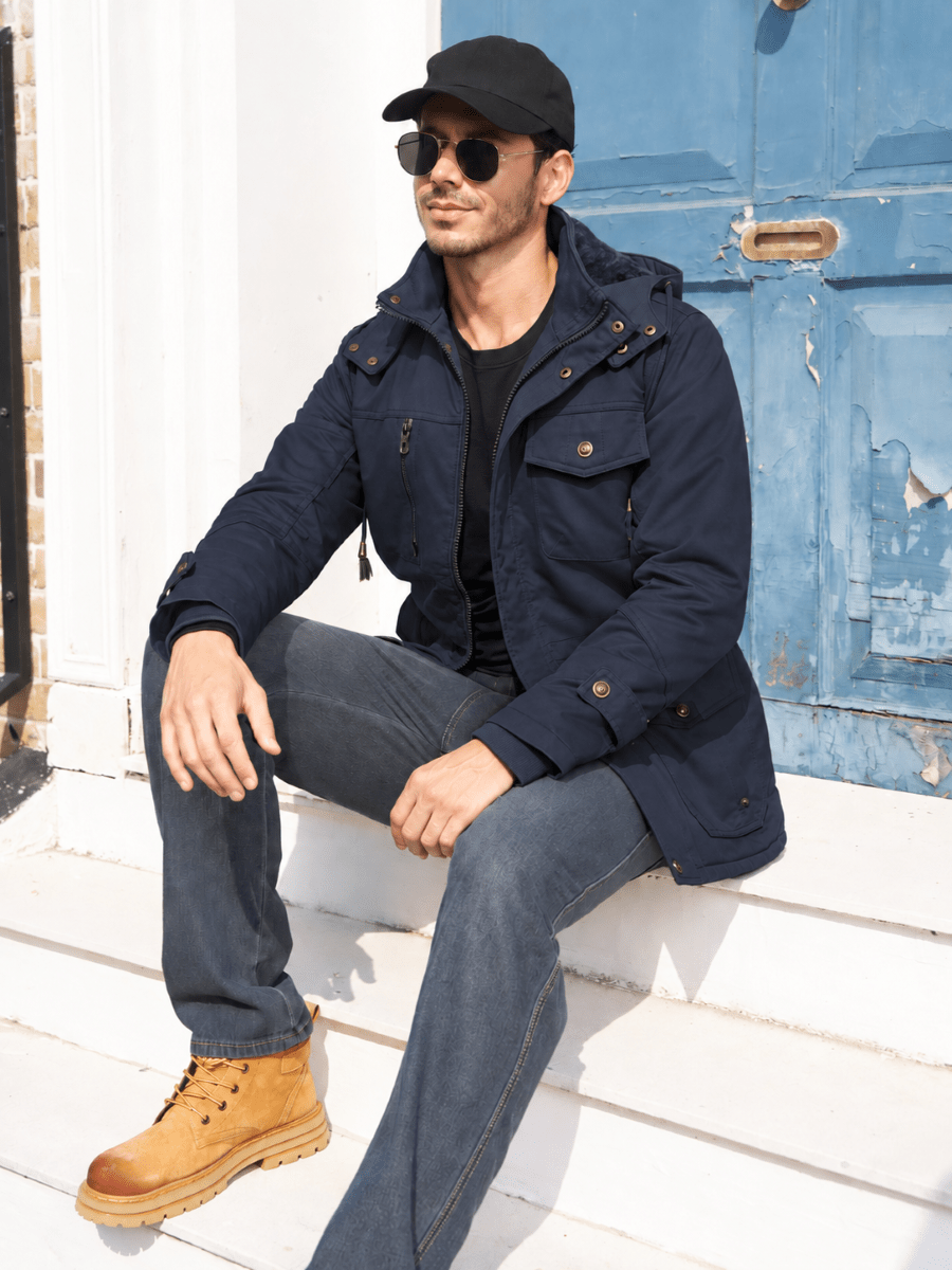TACVASEN Navy Men's Casual Winter Cotton Military Jacket Classic