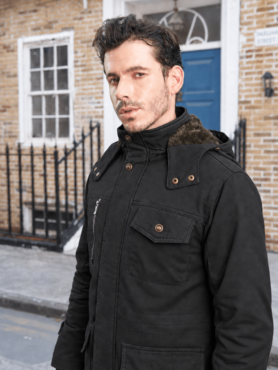 TACVASEN Black Men's Casual Winter Cotton Military Jacket Classic