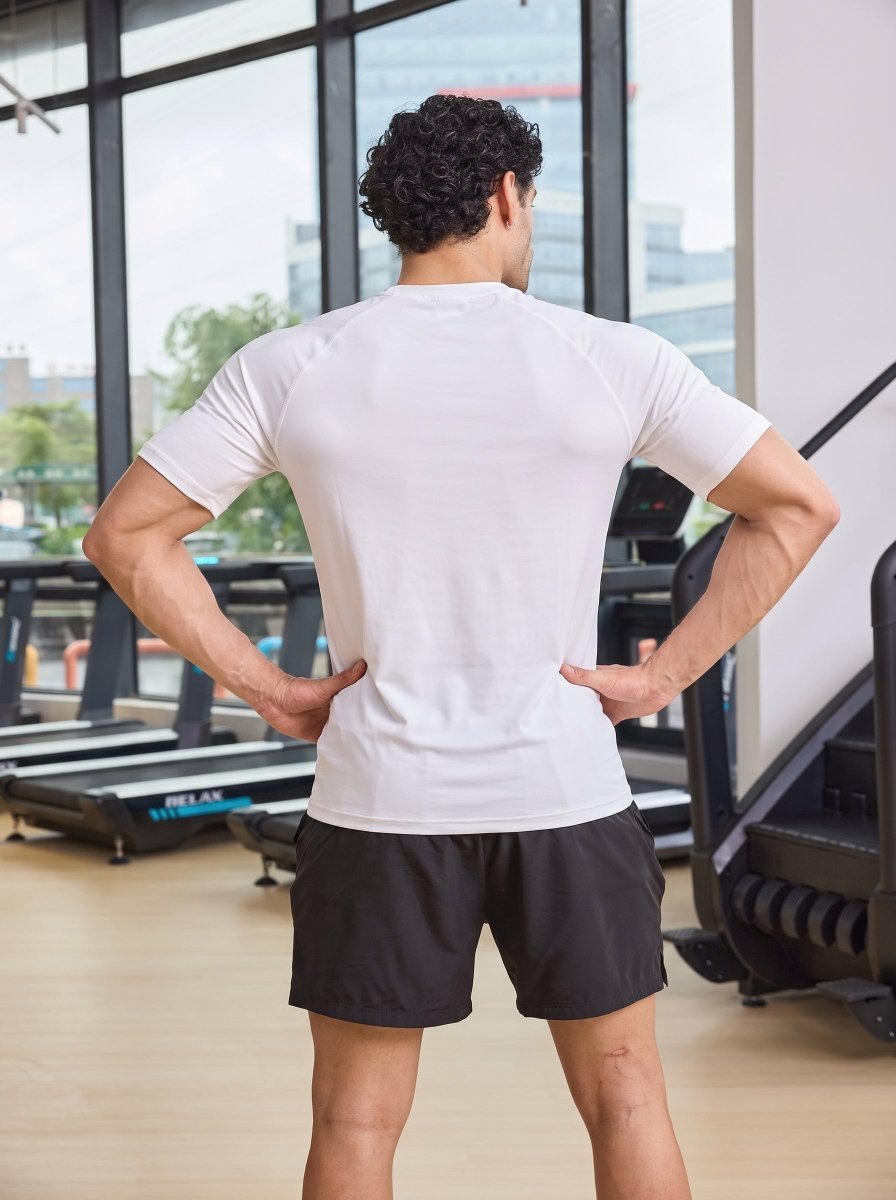 TACVASEN White Men's Compression short sleeved quick drying sports T-shirt