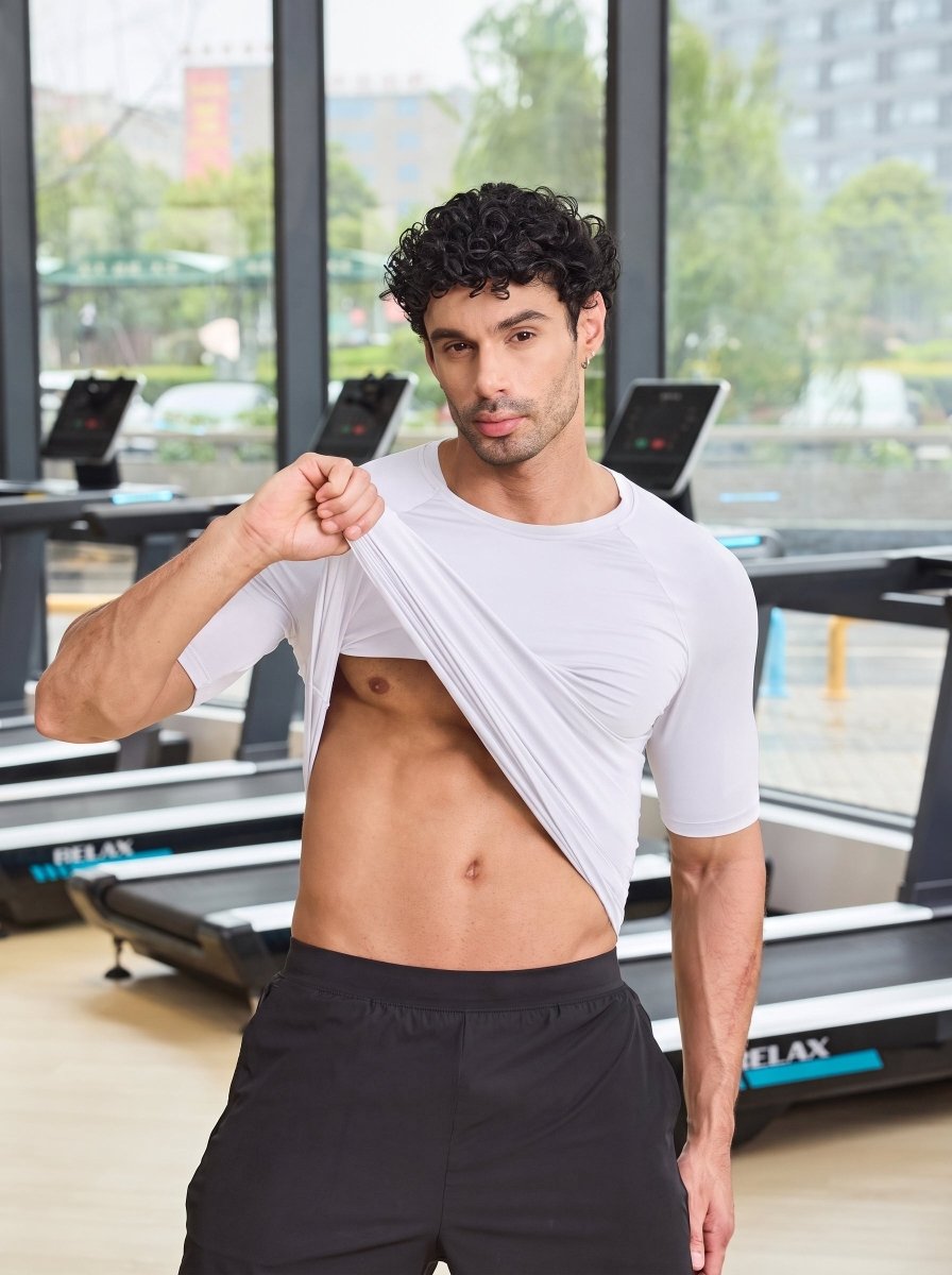 TACVASEN White Men's Compression short sleeved quick drying sports T-shirt