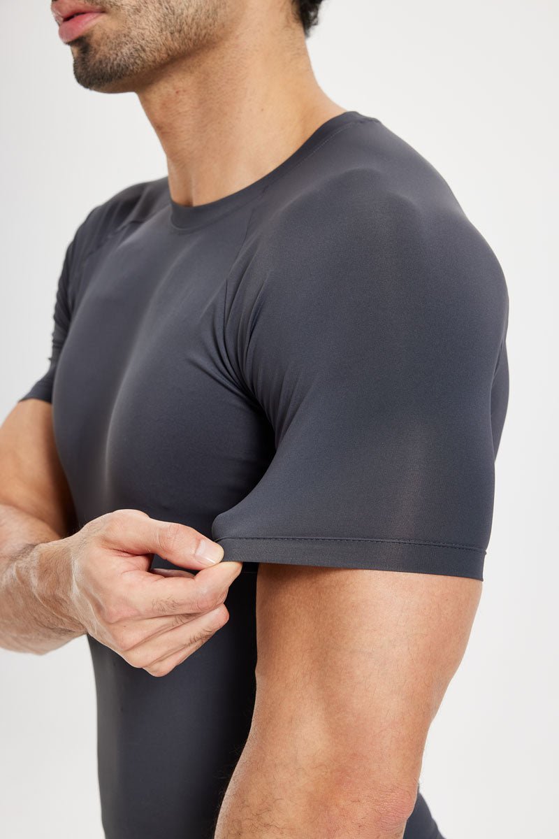 TACVASEN Dark Grey Men's Compression short sleeved quick drying sports T-shirt