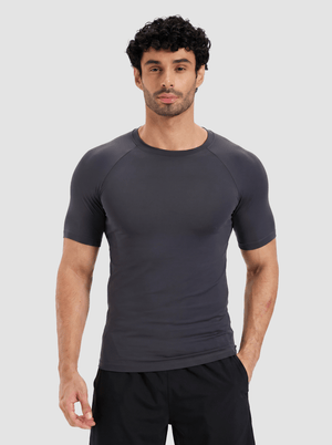 TACVASEN Dark Grey Men's Compression short sleeved quick drying sports T-shirt