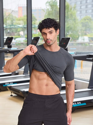 TACVASEN Dark Grey Men's Compression short sleeved quick drying sports T-shirt