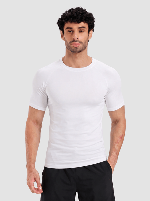 TACVASEN White Men's Compression short sleeved quick drying sports T-shirt
