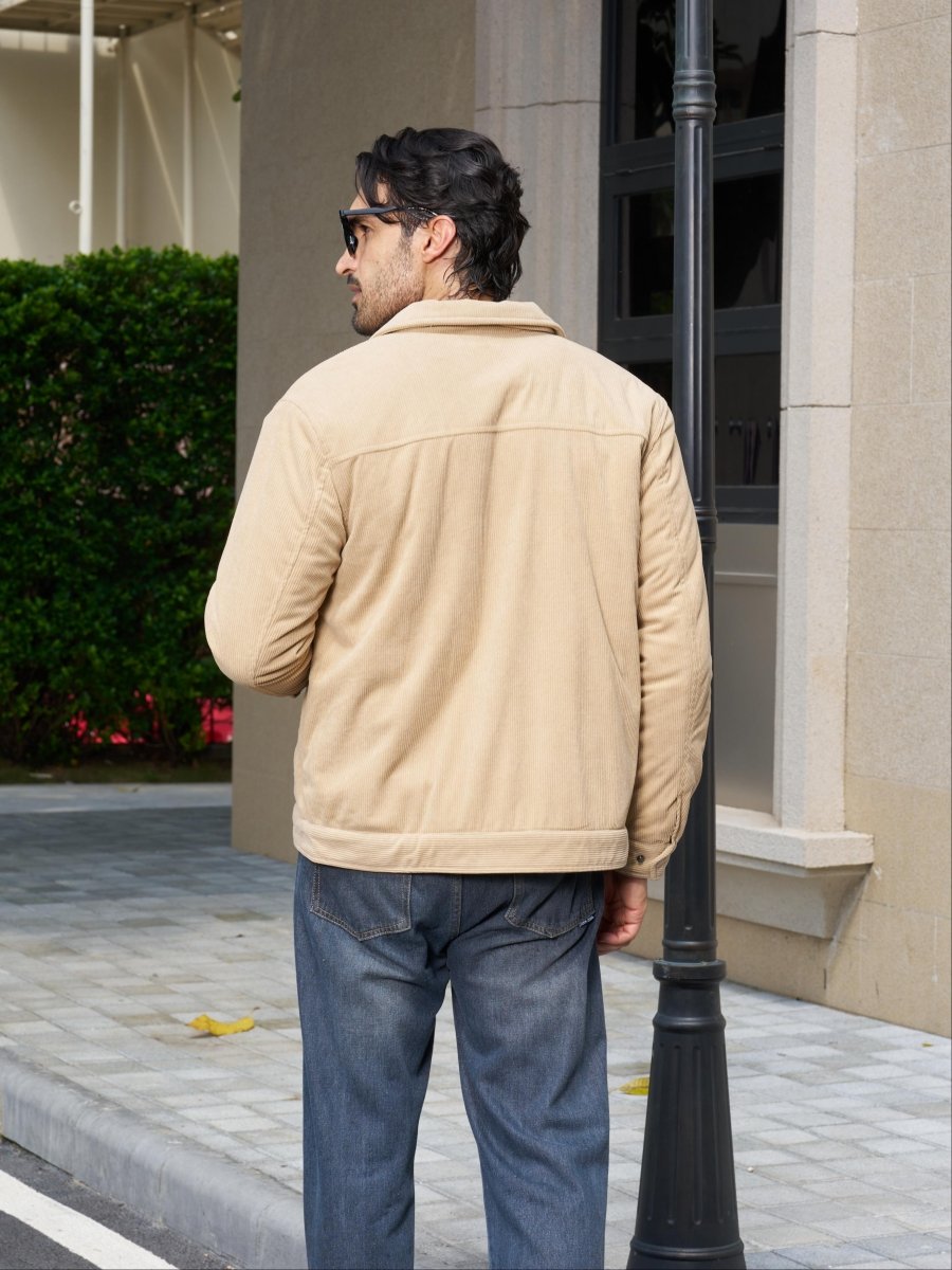 TACVASEN Sand Men's Corduroy Warm Winter Jacket With Multi Pockets