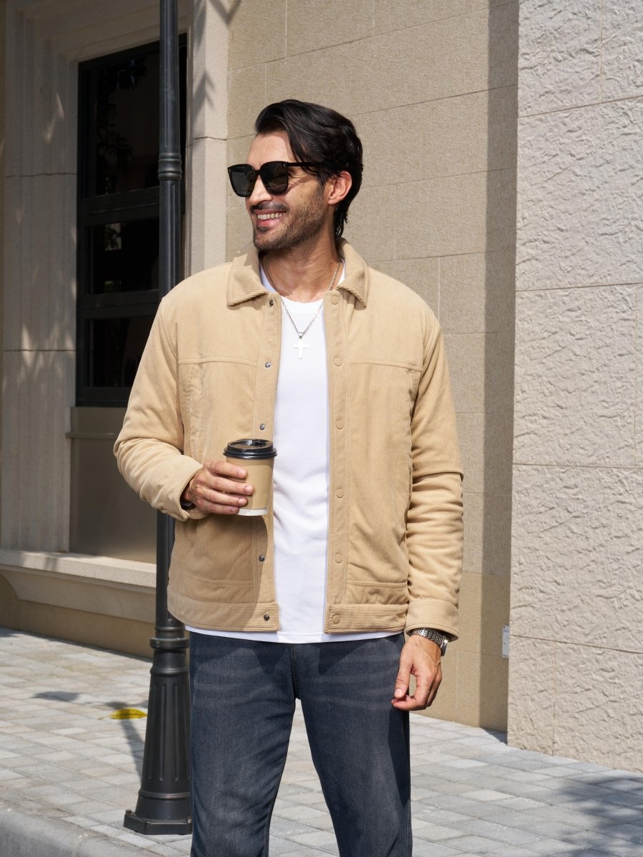 TACVASEN Sand Men's Corduroy Warm Winter Jacket With Multi Pockets
