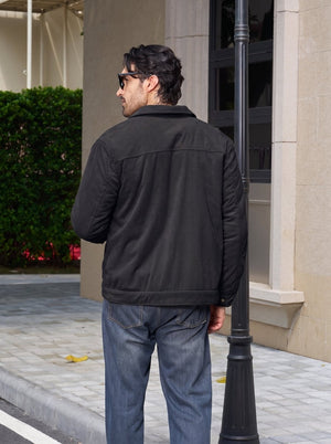 TACVASEN Black Men's Corduroy Warm Winter Jacket With Multi Pockets