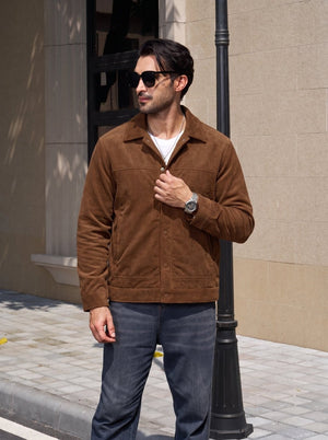 TACVASEN Dark Brown Men's Corduroy Warm Winter Jacket With Multi Pockets