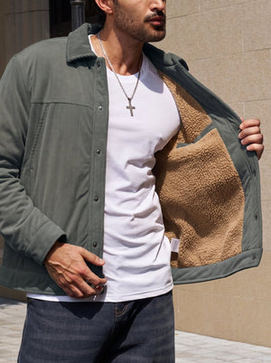 TACVASEN Dark Grey Men's Corduroy Warm Winter Jacket With Multi Pockets