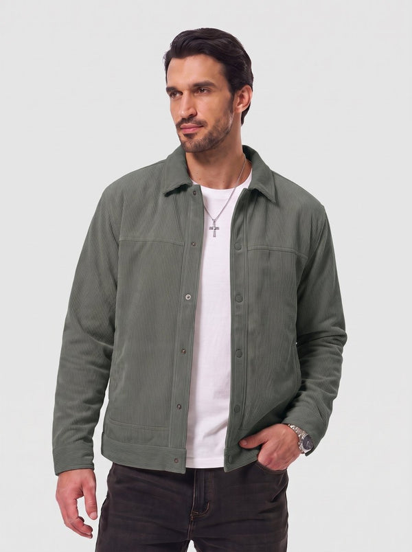TACVASEN Dark Grey Men's Corduroy Warm Winter Jacket With Multi Pockets