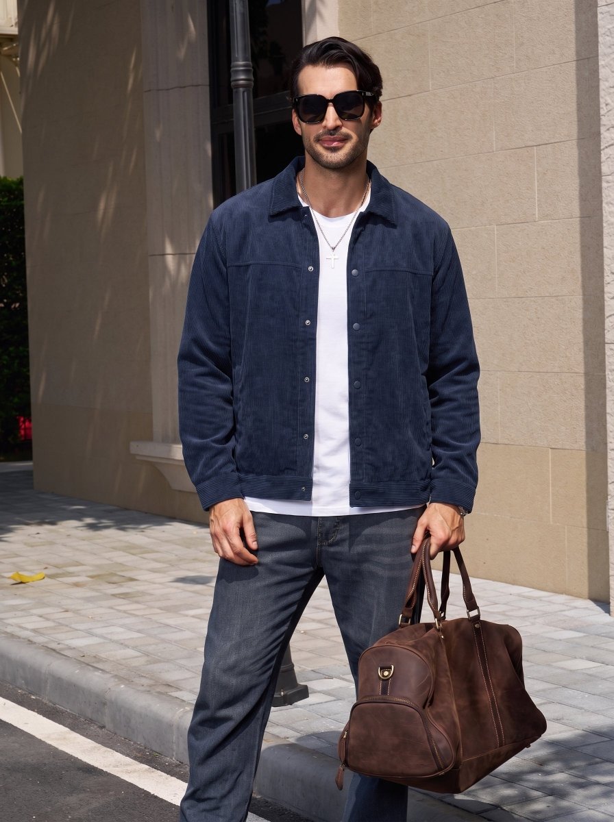 TACVASEN Navy Men's Corduroy Warm Winter Jacket With Multi Pockets