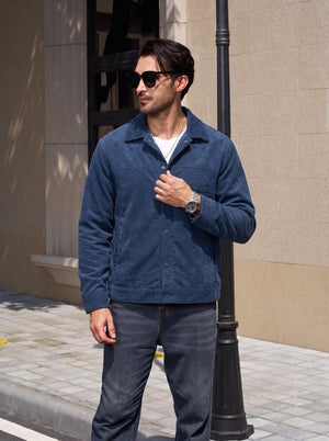 TACVASEN Navy Men's Corduroy Warm Winter Jacket With Multi Pockets