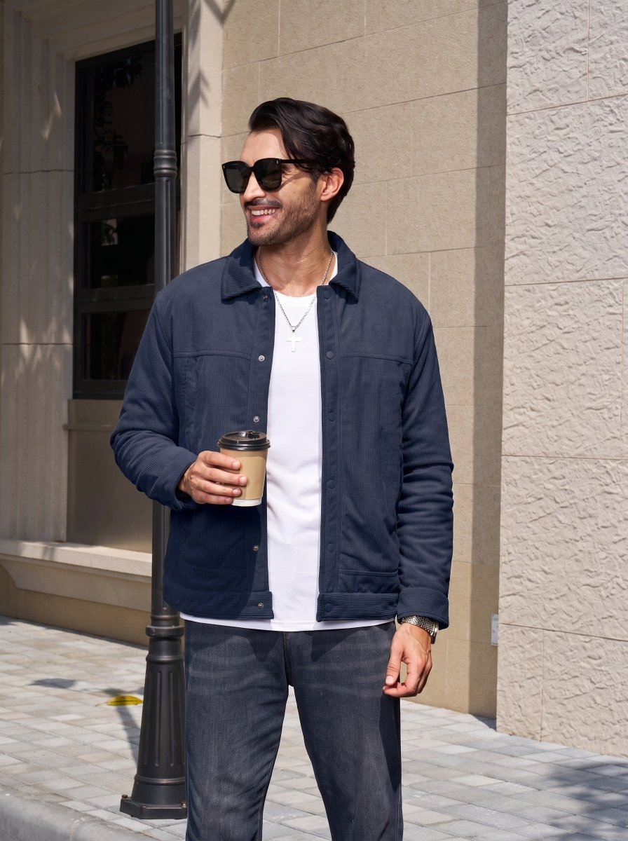 TACVASEN Navy Men's Corduroy Warm Winter Jacket With Multi Pockets