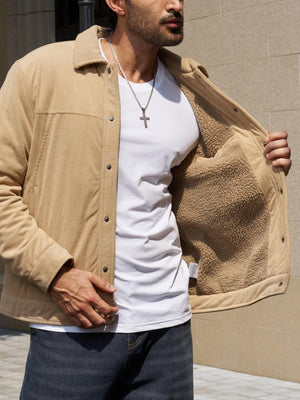 TACVASEN Sand Men's Corduroy Warm Winter Jacket With Multi Pockets