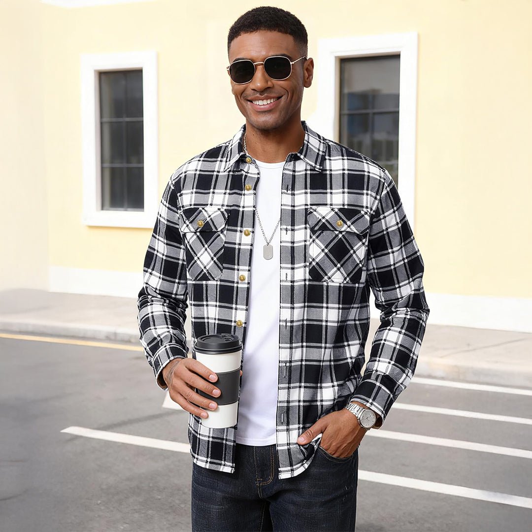 Men's Cotton Flannel Shirt Long Sleeve Casual Plaid - google_men_lightweight_jacket